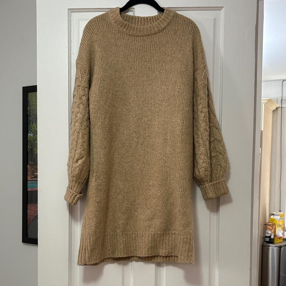 a new day Tan Cable Knit Sweater Dress